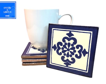 Coasters Set ~ Barbara ~ Handmade Authentic Mexican Talavera Tile Drink Coasters Set Handmade Home Decor Living Room Coffee Table