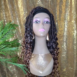 24" Ombre Soft Goddess Faux Locs Headband Wigs Curly Ends Braided Wigs for Black Women Ponytail Wig