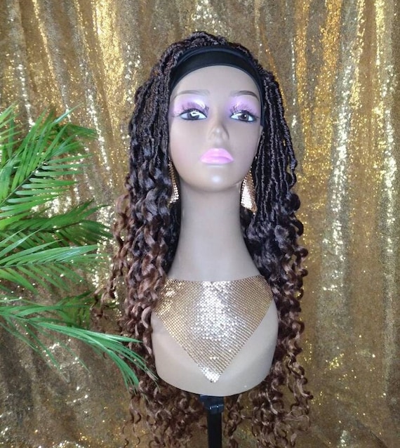 Ombre Curly Faux Locs Headband Wig, Braided Ponytail - Etsy display picture 1
