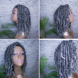 Grey Headband Wig Faux Locs Bomb Twist Grey Updo Braid Wig Ponytail Wig Bun Wig Braided Wigs for Black Women