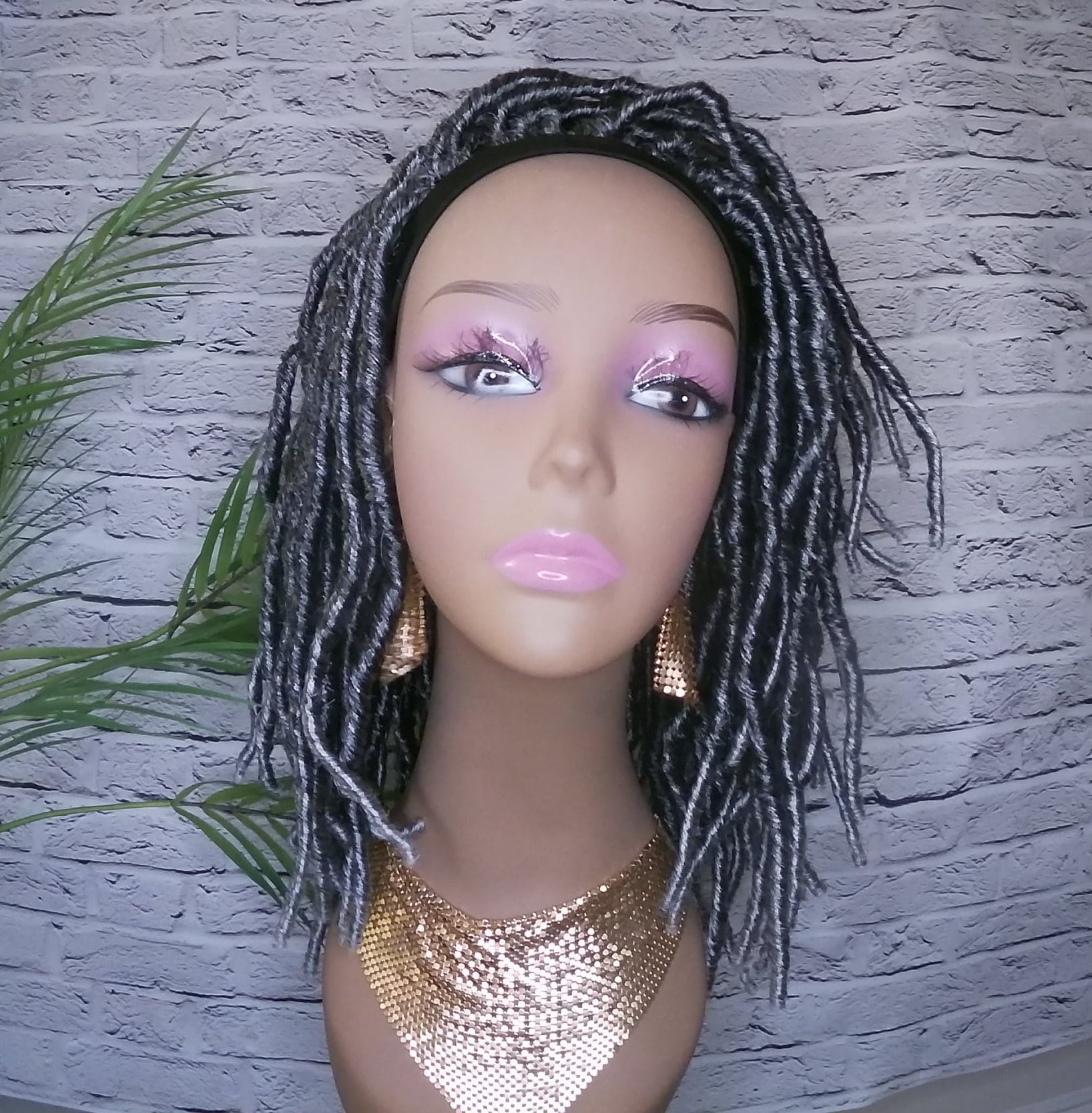 Grey Headband Wig Faux Locs Bomb Twist Grey Updo Braid Wig Ponytail Wig ...