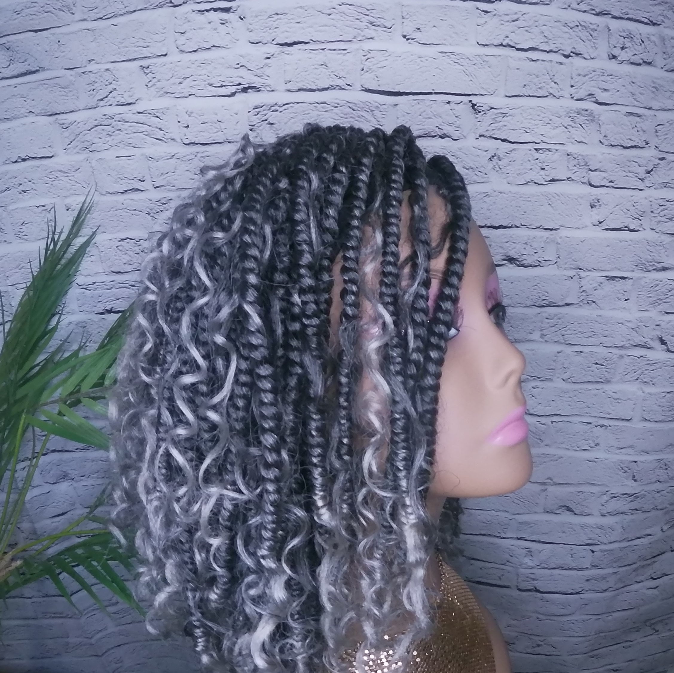Grey Headband Wig Faux Locs Bomb Twist Grey Updo Braid Wig - Etsy