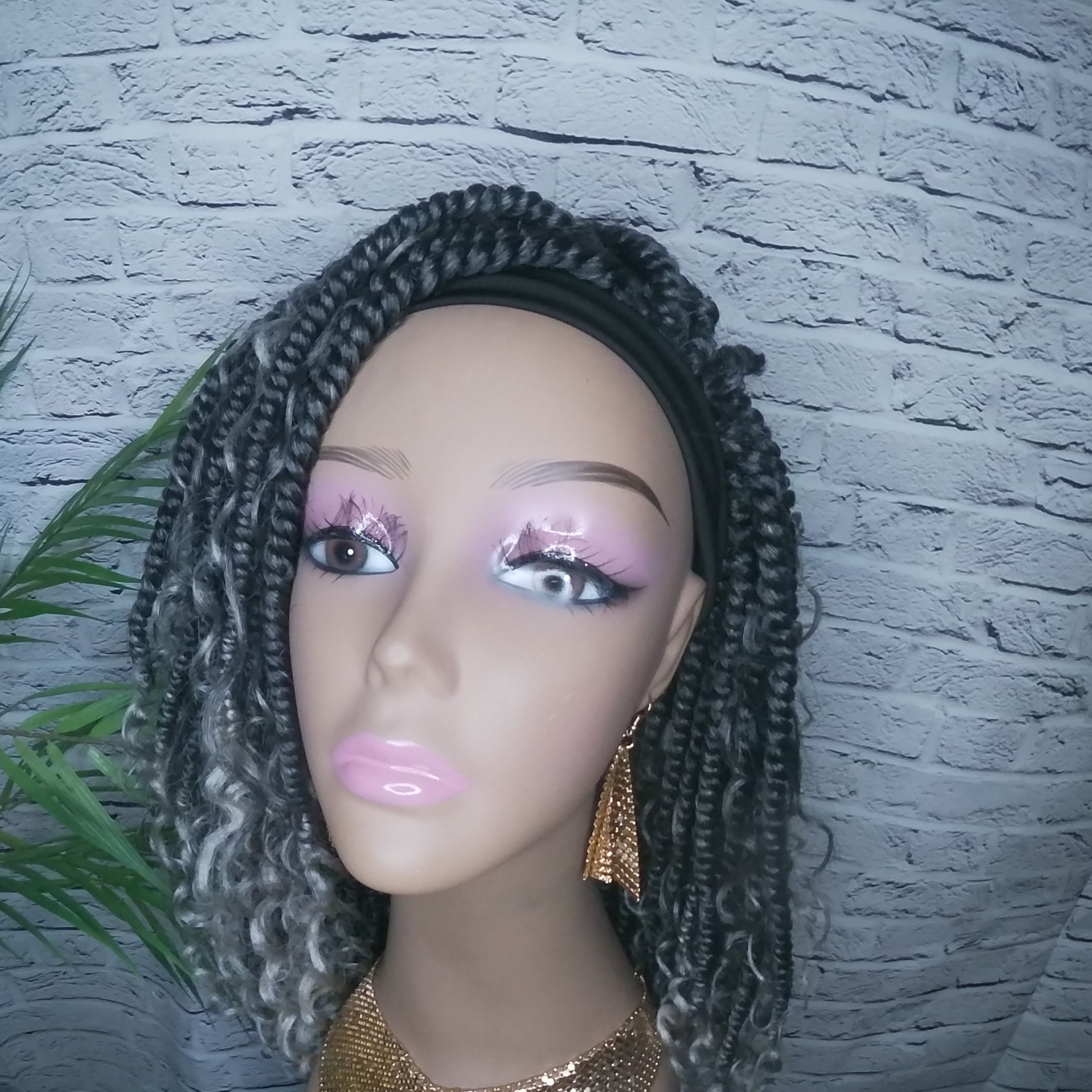 Grey Headband Wig Faux Locs Bomb Twist Grey Updo Braid Wig - Etsy
