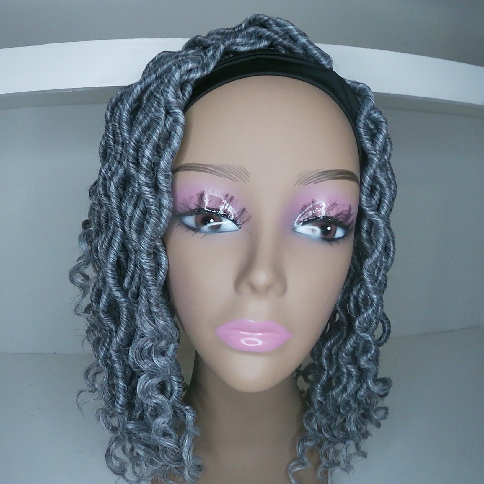 Grey Headband Wig Faux Locs Bomb Twist Grey Updo Braid Wig - Etsy