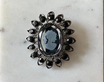 Black and silver cameo gothic brooch