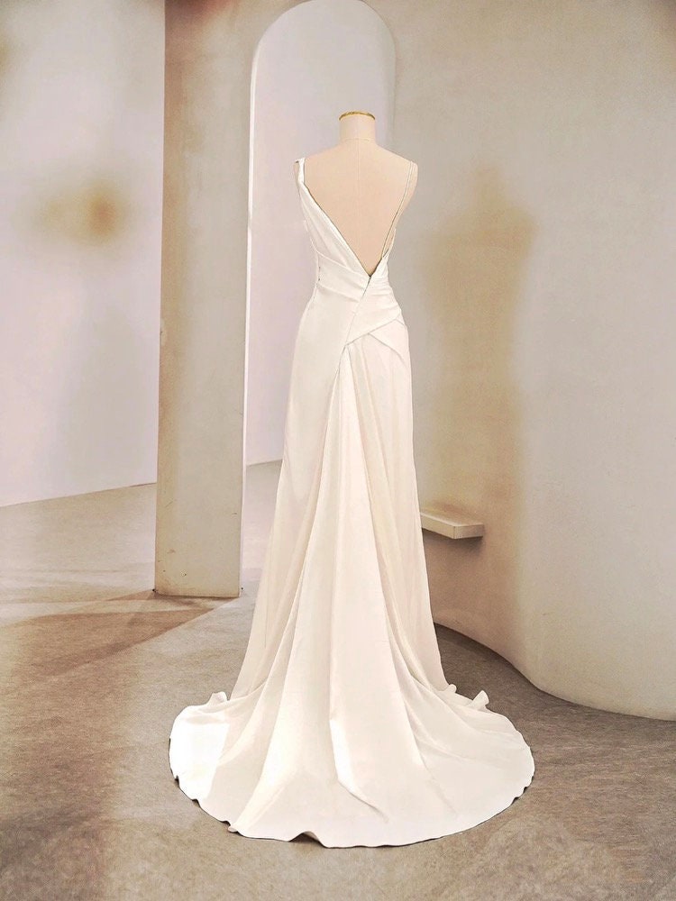 Crepe Simple Mermaid Wedding Dresses Asymmetric Backless - Etsy