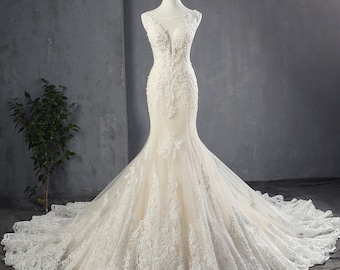 Dress For Wedding Off-the-shoulder Rounded Neck Cap Sleeves Open Back With Lace And Appliques Mermaid Wedding Dress Formal Women's Dresses main image 1