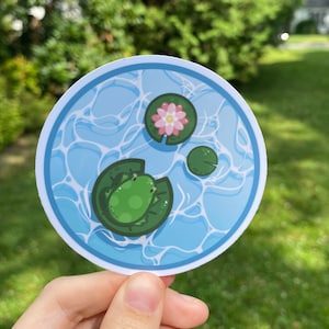 Cute/Kawaii Frog Pond Sticker | Vinyl | Waterproof and Dishwasher-safe!