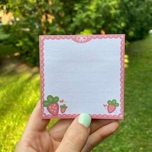 Strawberry Sticky Notes: Kawaii Stationery Memo Pad