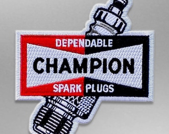 Champion Spark Plugs Embroidered Patch for Caps, Jackets, and Uniforms