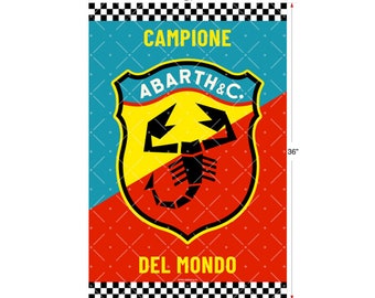 ABARTH 1969-2006, 24" X 36" Race Team Vinyl Banner for Auto Repair Shop, Man Cave, Auto Museum