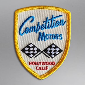 Competition Motors Hollywood California Embroidered Patch for Caps, Jackets & Uniforms, Iron-On/Sew-On