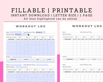 Simple Customizable Workout Log |  Exercise Tracker Log Printable | My Training Workout Tracker Log | Fitness Tracker | Printable Planner