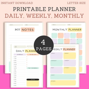 Colorful Playful Pastel Monthly Weekly Daily Productivity Planner | Kids Habit Tracker with Notes | Beautiful Daily Journal | US Letter