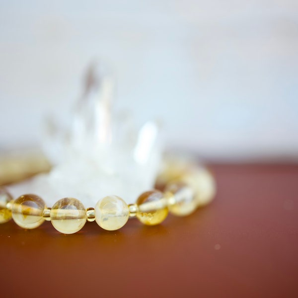 Aura Authentic Yellow Citrine Healing Bracelet For Confidence and Third Chakra 8mm Genuine Gemstone