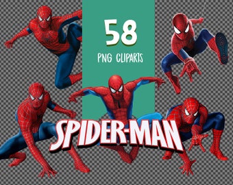 May include: A collection of 58 PNG clipart images featuring Spider-Man in various poses. The images are set against a transparent background.