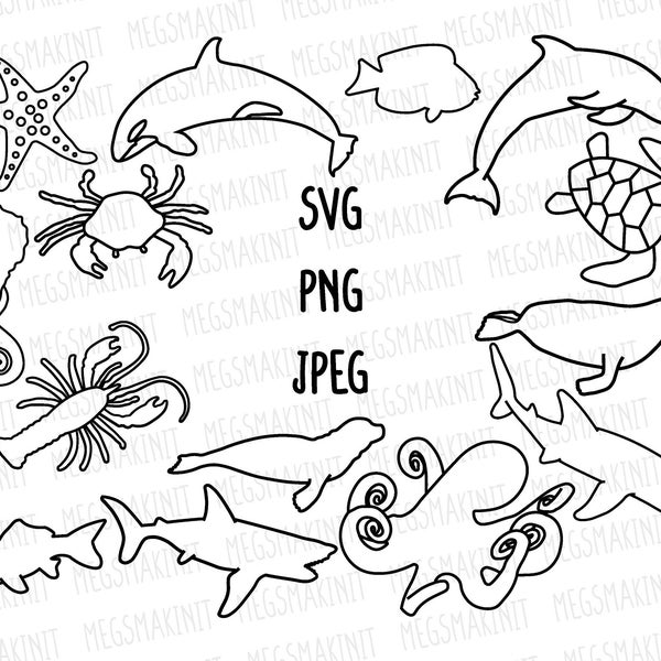 Ocean Animal Outlines Digital File SVG, PNG, JPEG