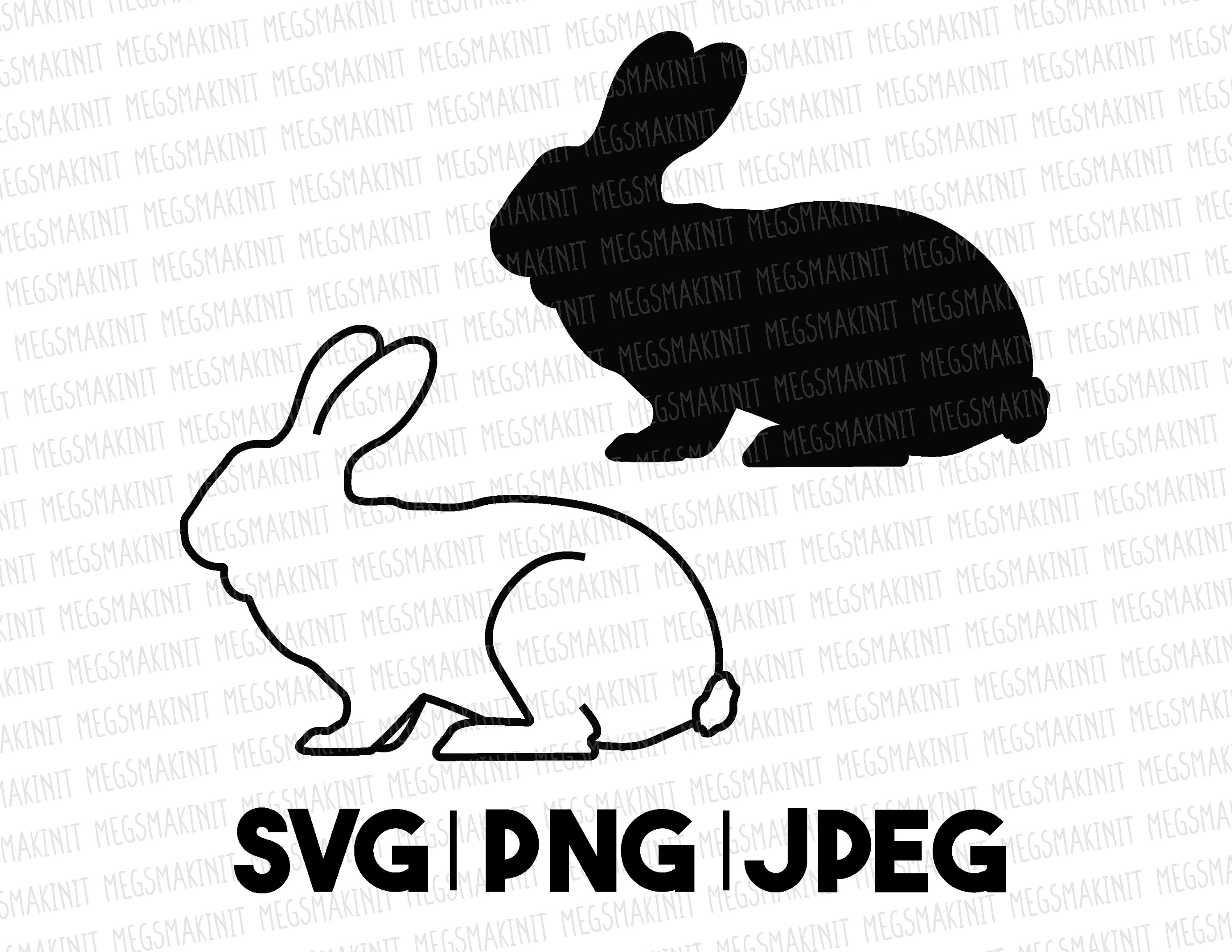 Rabbit Outline and Silhouette Digital Files SVG, PNG, JPEG - Etsy