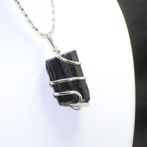 Natural Raw Black Tourmaline Wire Wrapped Pendant