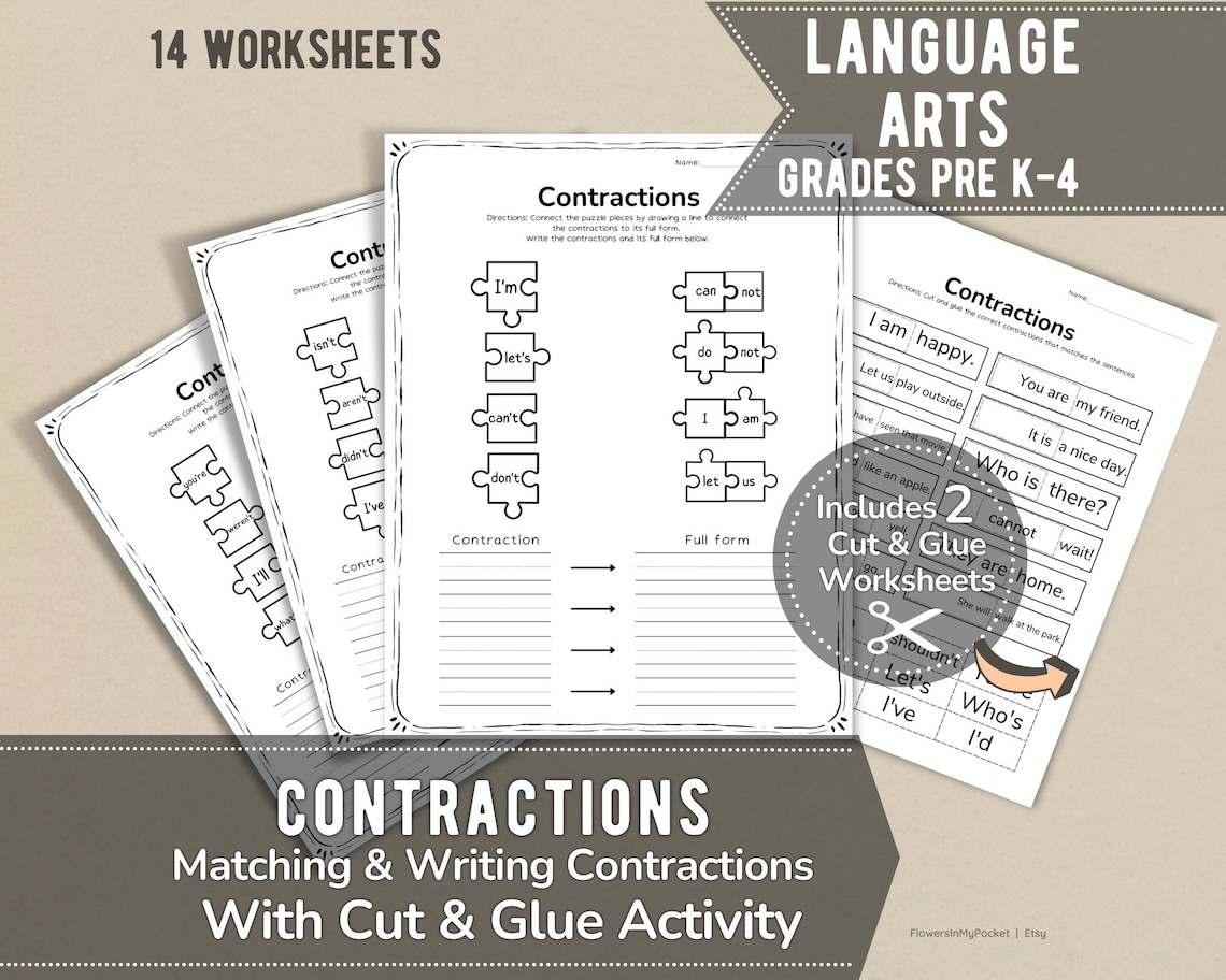 Language Arts - Printable Worksheets on Writing Contractions and ...