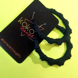 Black Bamboo Tiki Pinup girl Tropical Party Hoop Earrings Tropigoth