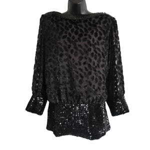Vintage 1980s Tradgoth Velvet and Sequin Tunic Top | 1970s Disco Fashion