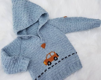Car sweater blue mustard with hood