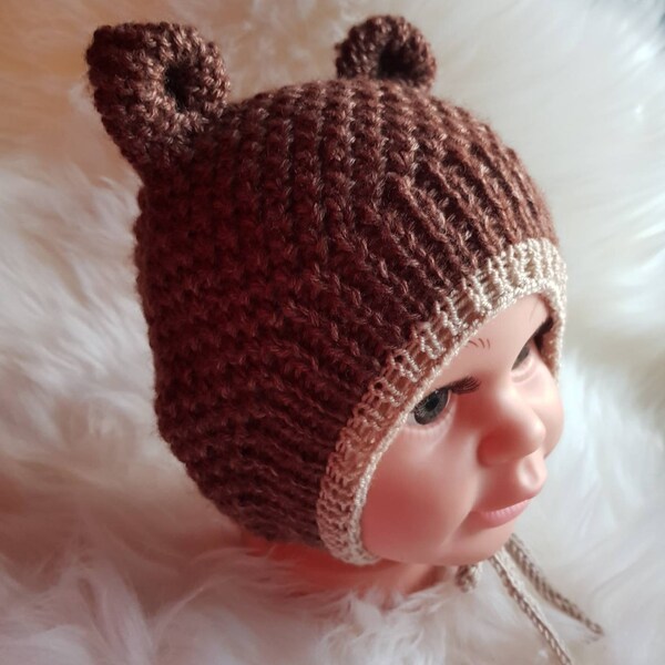 Baby Mütze Haube Braun Bär