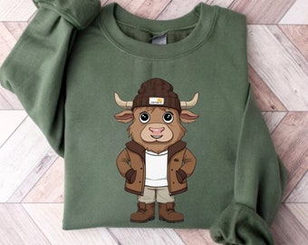 Highland Cow Sweatshirt Cute Cow Shirt Cow Lover Gift Workwear Apparel Gift for Husband Gifts for Coworkers Animal Lovers Crewneck Sweater