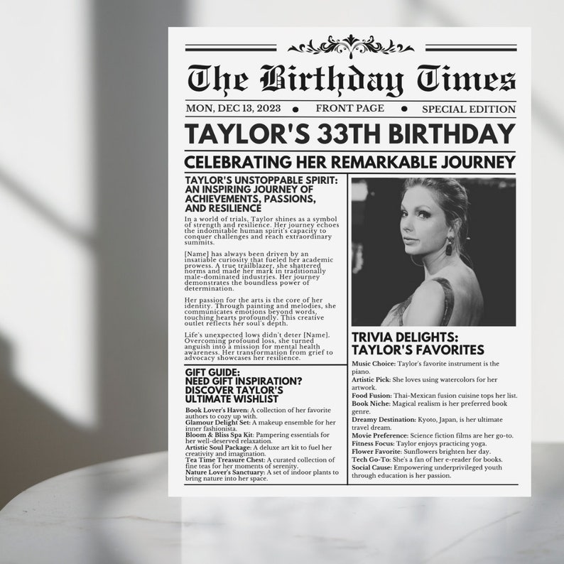 Customizable Birthday Newspaper Invitation Template