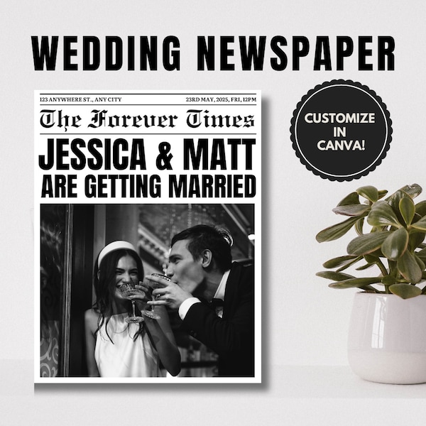 Wedding Newspaper Template Newspaper Infographic Newspaper Program Wedding Day Timeline Editable Wedding Template Canva