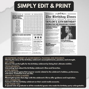 Birthday Newspaper Template Newspaper Customizable Poster Sign ...