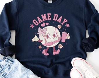 Game Day Baseball Sweatshirt Coquette Baseball Shirt Baseball Gift for Her Baseball Womens Crewneck Sweater Girly Baseball Mom Tee Gifts