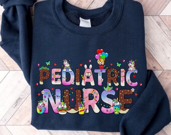 Pediatric Nurse Sweatshirt Peds Nurse Shirt Pediatrics ER Nurse Crewneck Sweater Medical Gifts Cute Happy Kawaii Whimsical Unicorn Tee