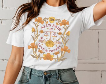 All's Fair In Love and Poetry Shirt Poet Dept Sweatshirt The Tortured Poet Album Poetry Lover Gifts Vintage Art Nouveau Flower Tee