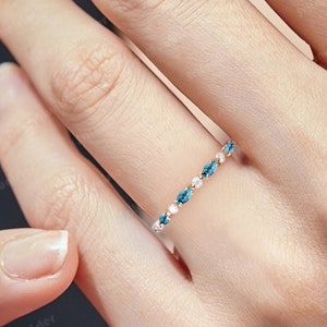 Vintage Solid gold wedding band marquise cut turquoise half eternity band Unique Gem Bridal Diamond Matching Stacking band Anniversary ring