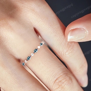 Vintage massief gouden trouwring marquise geslepen alexandriet halve eeuwigheid unieke edelsteen bruids diamant bijpassende stapelen band verjaardag ring
