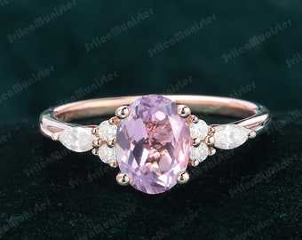 Oval Cut Lavender Amethyst engagement ring Dainty  rose gold vintage engagement ring Marquise cut diamond  ring  anniversary promise ring