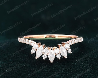 Vintage Diamant Ehering Damen Band Roségold Moissanit Band Braut passender Ring geschwungener Stapel-Ehering Versprechen Jubiläumsband