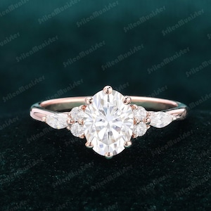 Oval Cut Moissanite engagement ring rose gold vintage engagement ring 6 prongs Marquise cut diamond ring bridal anniversary promise ring