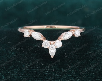Geschwungener Ehering Frauen rosegold Vintage Marquise Schliff Diamant Moissanite Ehering einzigartige Birnenform Braut Stacking Versprechen Geschenk