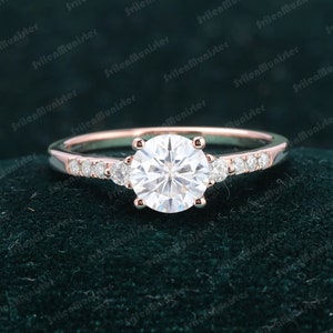 Moissanite Wedding Ring Engagement Ring Vintage Unique Cluster Rose Gold Ring Round cut Diamond Ring Bridal Ring Anniversary Promise Ring