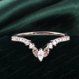 Moissanite Gebogener Ehering Diamant Rose Gold Passende Band Einzigartige Brautring Blatt Stapeln Band Versprechen Ring Handgemachter Schmuck Geschenke