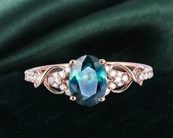 Oval Cut Natural Teal Sapphire Engagement Ring Rose Gold Promise Ring Dainty Twist Ring Sep Birthstone Ring Handmade Jewelry Gifts For Women