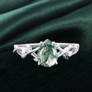 Unique Leaf Design Ring Alexandrite Engagement Ring 925 Silver Ring Promise Ring Art Deco Anniversary Gift Pear Shape Alexandrite Ring Women