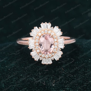 Vintage morganite engagement ring Art deco ring Unique rose gold diamond Engagement Ring  wedding Bridal Ring Anniversary gift Promise Ring