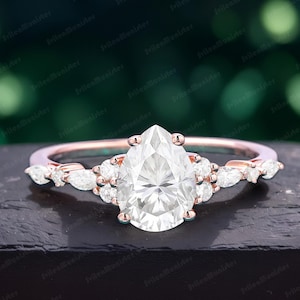 Pear Moissanite engagement ring Unique rose gold  engagement ring Vintage Marquise Diamond cluster ring Art deco Promise Anniversary ring