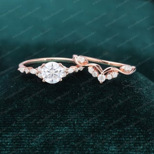 Moissanite engagement ring sets rose gold unique vintage Cluster engagement ring Marquise Diamond bridal sets Promise Anniversary ring