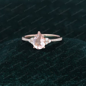 Pear shaped Pink Morganite engagement ring Unique Rose gold Cluster engagement ring vintage Diamond ring Bridal anniversary gift for women image 2