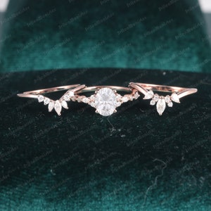 Oval cut Moissanite engagement ring set rose gold unique Cluster engagement ring sets Diamond vintage Promise Anniversary gift ring Moissanite Ringset 2